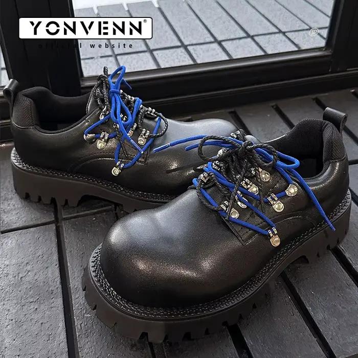 YONWENN chaussures de travail en cuir originales pour hommes mode Double dentelle Design site officiel couleur bloquée