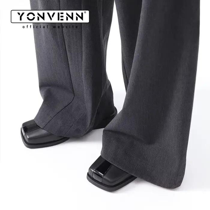 Nouvelles pantoufles à tête carrée et sans queue pour hommes, chaussures décontractées pour les déplacements professionnels, coulissantes en cuir, classiques et simples