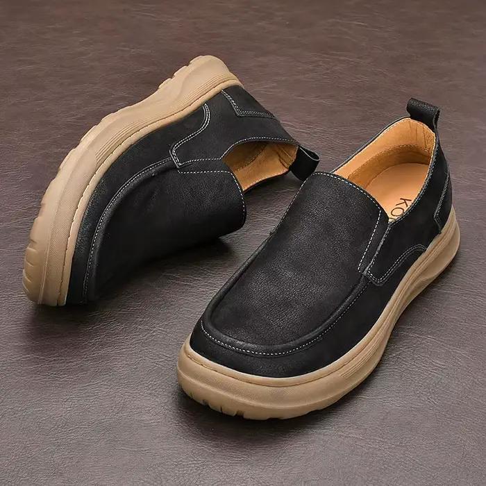 LIHUAMAO cuir de vache daim chaussures décontractées pour hommes sans lacet mocassins chaussures de Style britannique baskets d'extérieur chaussures de bateau semelle épaisse