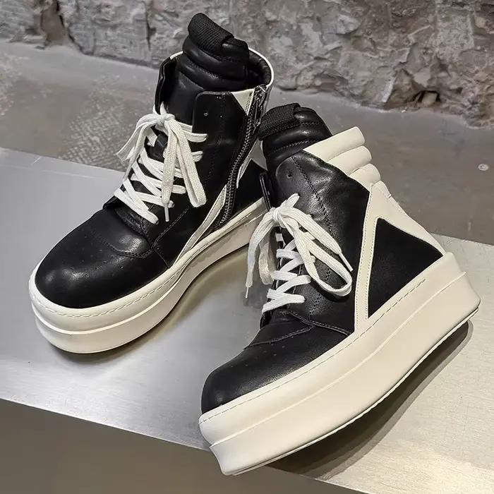 Bottes montantes noires et blanches pour hommes avec fermeture éclair latérale