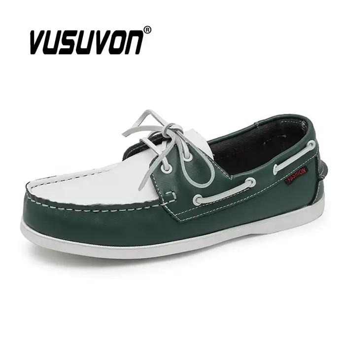 Chaussures bateau pour hommes en cuir de vache véritable