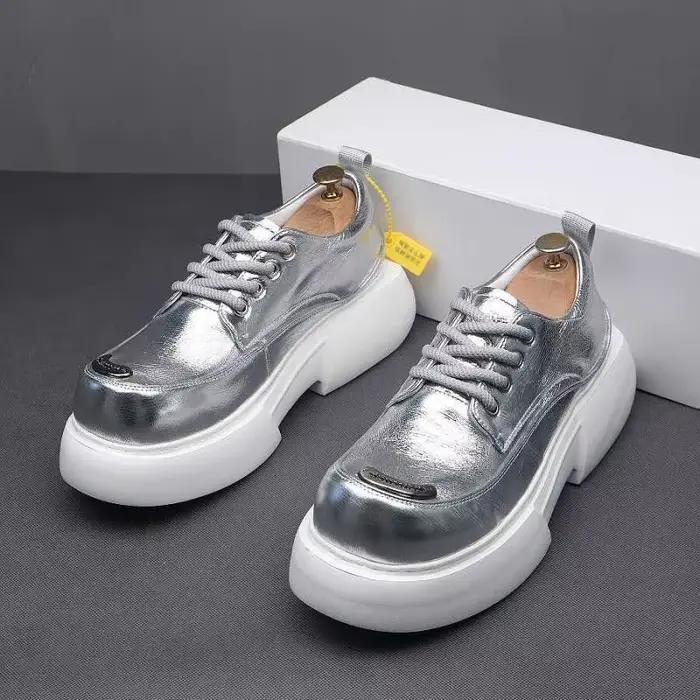 Chaussures de luxe argentées pour hommes, baskets légères et résistantes à l'usure, à plateforme rehaussante, à la mode