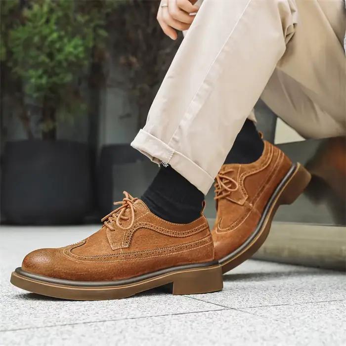 Brogue-Chaussures en cuir véritable pour hommes