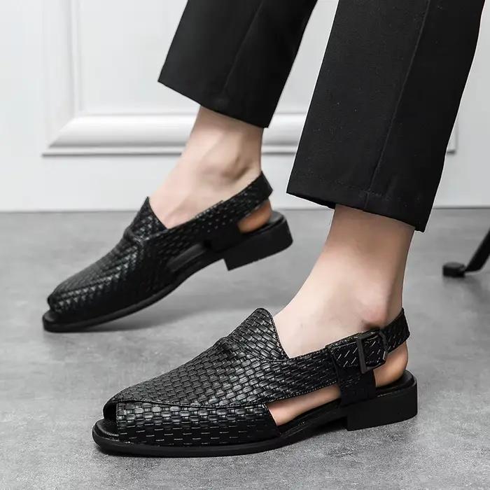 Sandales pour hommes mode extérieur romain en cuir véritable intérieur maison plate-forme mâle chaussures de plage