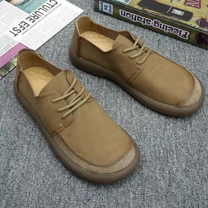Chaussures décontractées en cuir respirant à semelle épaisse rétro pour hommes