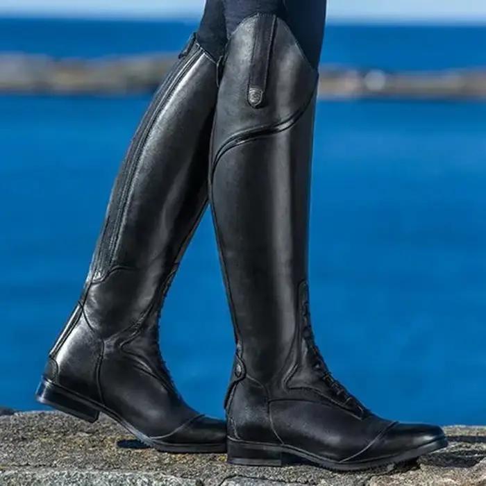 Bottes équestres en cuir véritable pour entraînement sportif professionnel