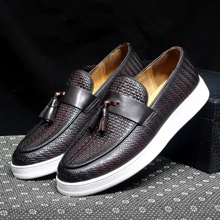 Mocassins à semelle plate en cuir véritable pour hommes