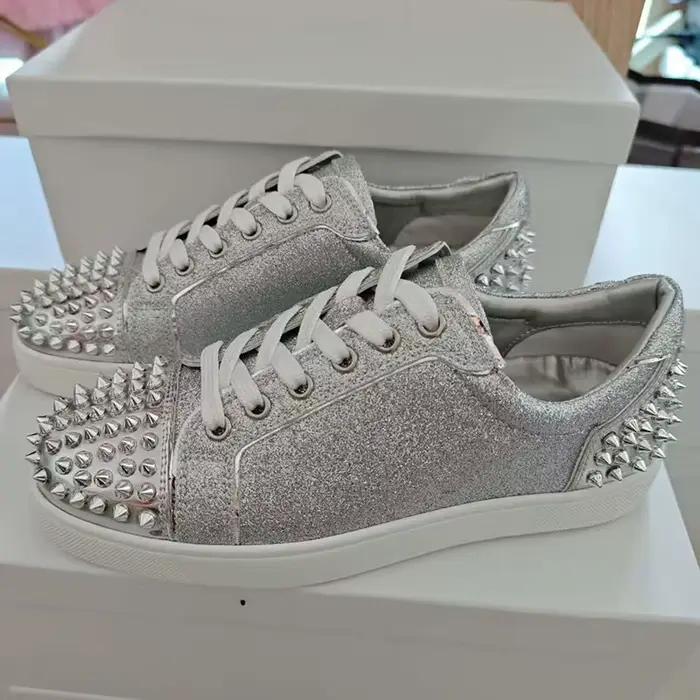 Hommes de luxe mode hip hop rock rivets chaussures à lacets clouté chaussure argent designer pointes appartements