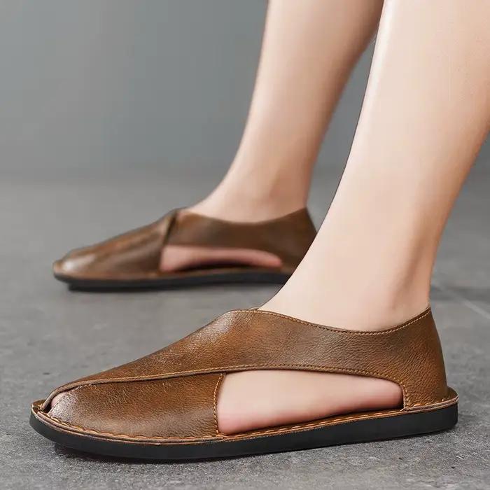 Sandales d'été pour hommes en cuir véritable