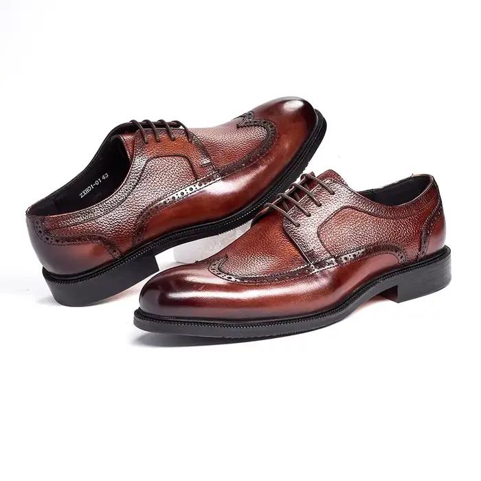 Chaussures Oxford faites à la main pour hommes, chaussures formelles classiques d'affaires en cuir véritable de vache, richelieu, 2025