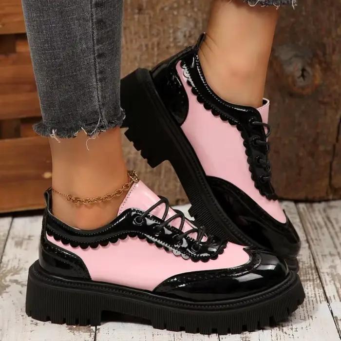 Chaussures brogue pour femmes style britannique à lacets croisés bout rond confortables et élégantes pour printemps et automne