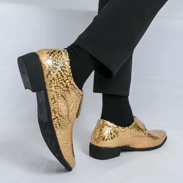 Chaussures habillées dorées pour hommes élégantes en cuir confortables bout pointu formelles pour soirées et événements spéciaux