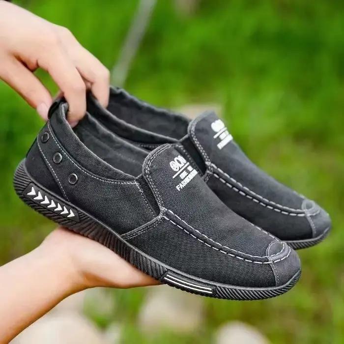 Chaussures en toile pour hommes en denim, baskets à enfiler, mocassins de conduite d'extérieur tendance vintage pour l'été