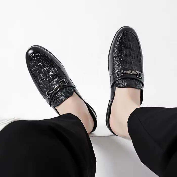 Mocassins en cuir verni à motif d'alligator pour hommes, demi-pantoufles pour hommes, mocassins respirants, chaussures de conduite à enfiler, décontracté, nouveau
