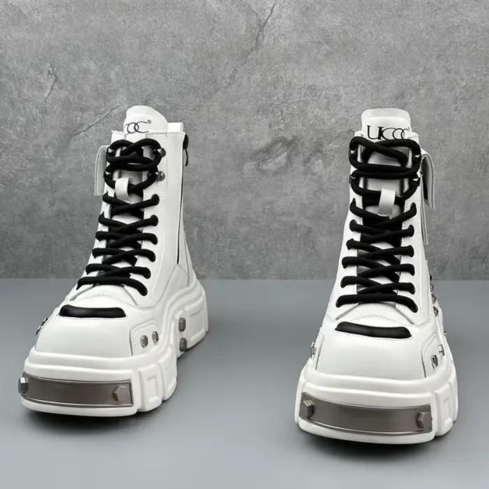 Bottes pour hommes mode Rivet cuir Design chaussures de luxe gothique noir rue Hip Hop punk Rock bottines hommes chaussures de moto