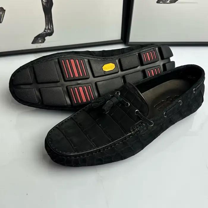 Mocassins Gommino pour homme en cuir de crocodile nubuck véritable, cuir exotique authentique, chaussures plates souples à enfiler pour homme