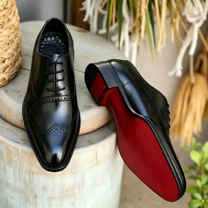 Chaussures Richelieu noires pour hommes, chaussures habillées formelles pour affaires et mariages, semelle rouge, confortables, à lacets