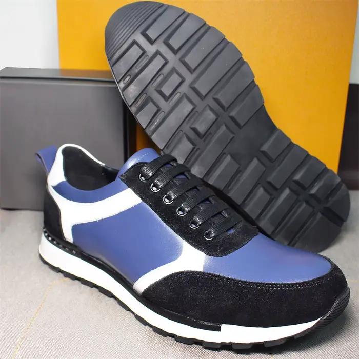 Chaussures en cuir pour hommes de haute qualité à lacets bout rond confortable à la main bleu chaussures de loisir à la mode chaussures de Banquet de mariage