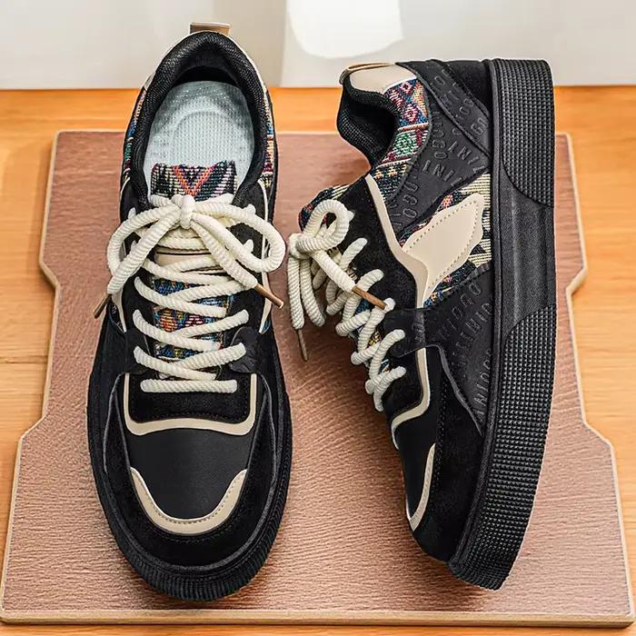Baskets plateforme vintage pour hommes - Chaussures décontractées basses à imprimé tribal ethnique