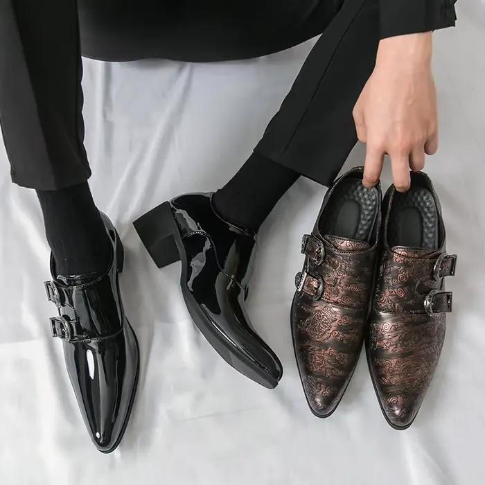 FUQIAO talons hauts hommes chaussures formelles rétro en cuir