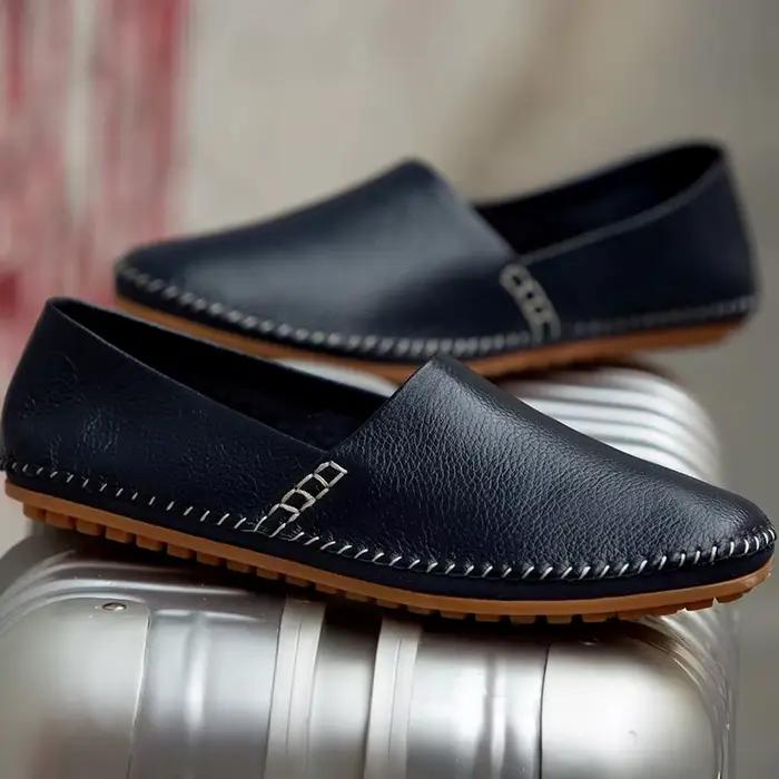 Mocassins en cuir à enfiler pour Homme, chaussures de conduite décontractées, respirantes, souples et confortables, grande taille