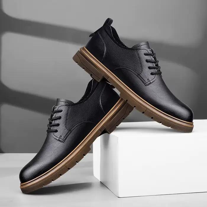 52/2000 CLOHOO chaussures pour hommes faites à la main chaussures en cuir décontractées d'affaires respirant semelle souple confortable classique à lacets chaussures pour hommes