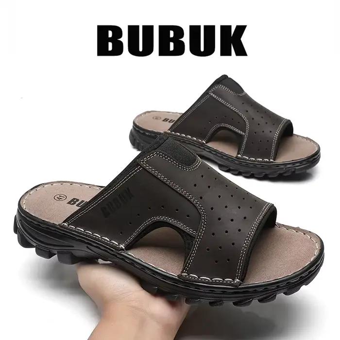 Chaussures de sport et de plage pour hommes Bubuk, pantoufles en cuir véritable avec un design confortable à bout ouvert, adaptées à un usage décontracté en intérieur et en extérieur, sandales décontr