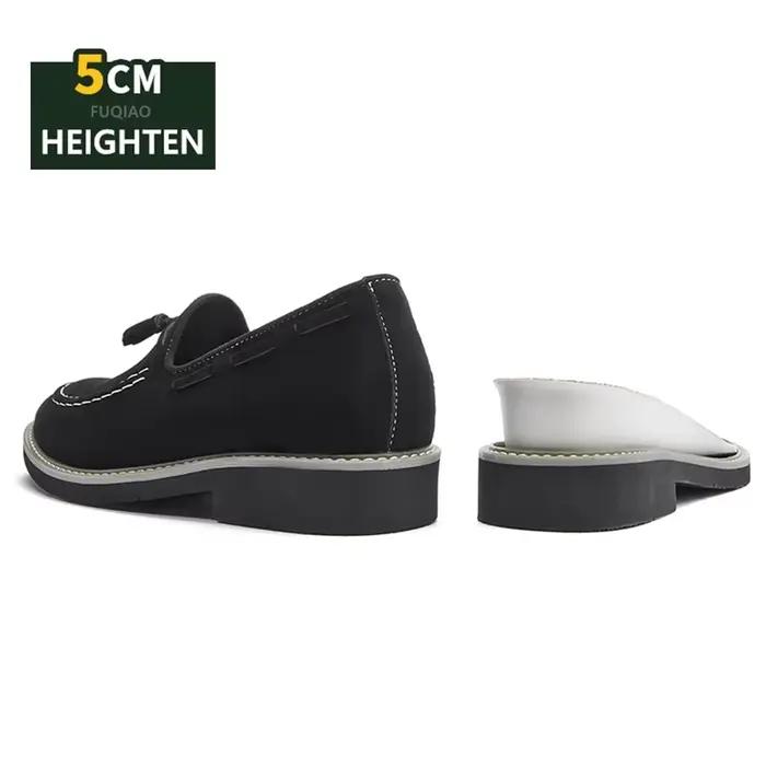 Mocassins d'ascenseur décontractés en cuir véritable pour hommes, faits à la main, 5cm, hauteur intérieure cachée, chaussures de conduite confortables à enfiler