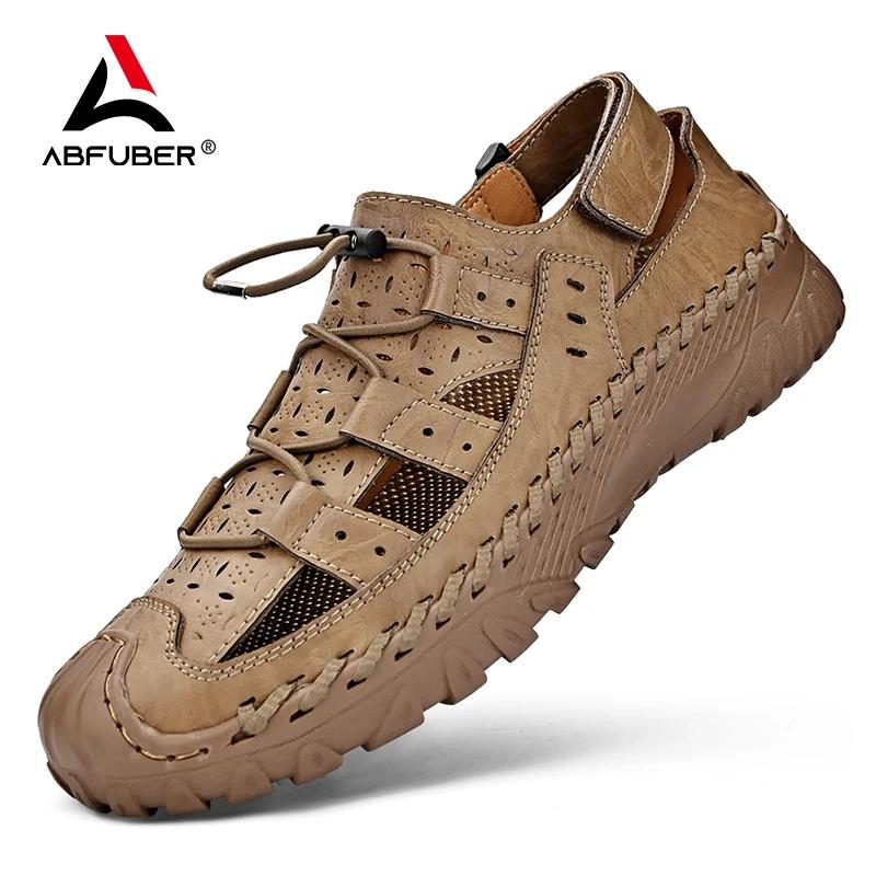 Sandales d'Été en Cuir Souple pour Homme, Chaussures de Plage Antidérapantes, Ajourées, Faites à la