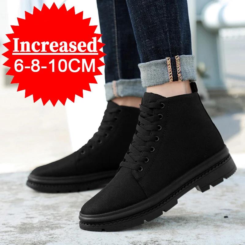 Hommes bottes ascenseur chaussures talons cachés toile rehaussant chaussures pour homme talons caché