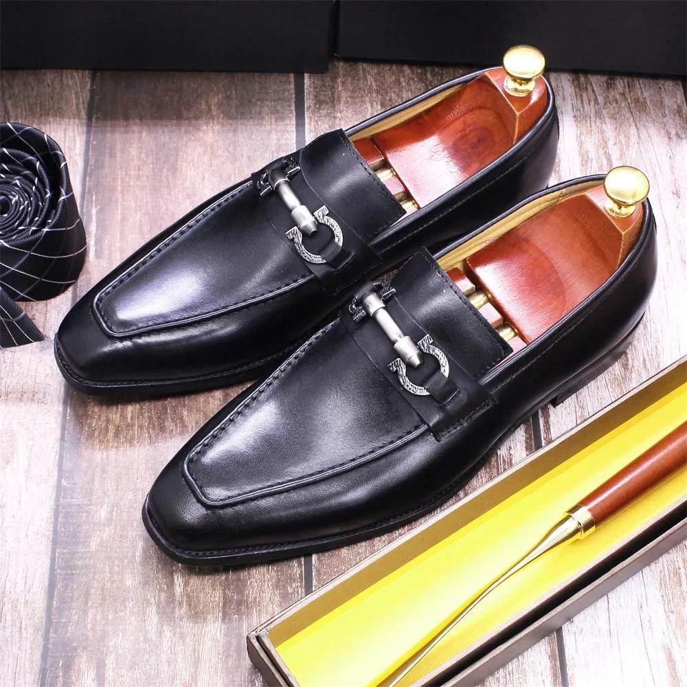 Mocassins en cuir véritable pour hommes, marque de luxe, chaussures décontractées noires à enfiler, pour mariage, bureau, affaires, taille 39-46
